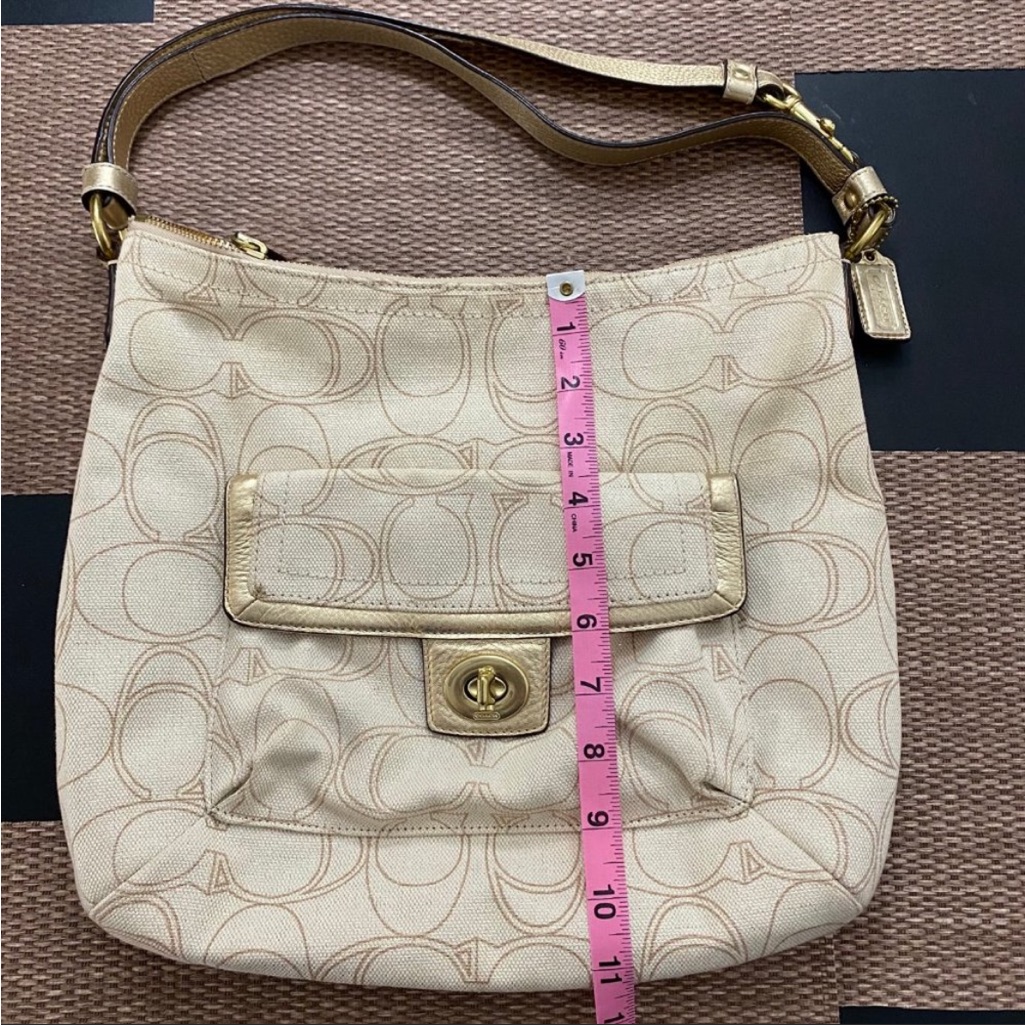 Authentic Coach C Signature Penelope Gold And Beige Handbag